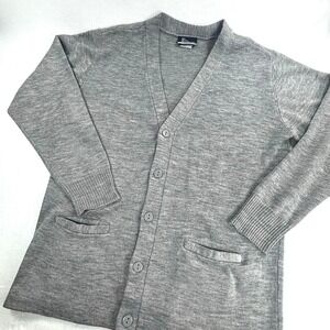 Mens Cardigan Sweater Button Up Gray V‎ Neck Casual Wear Teacher Grandpa Sz Med